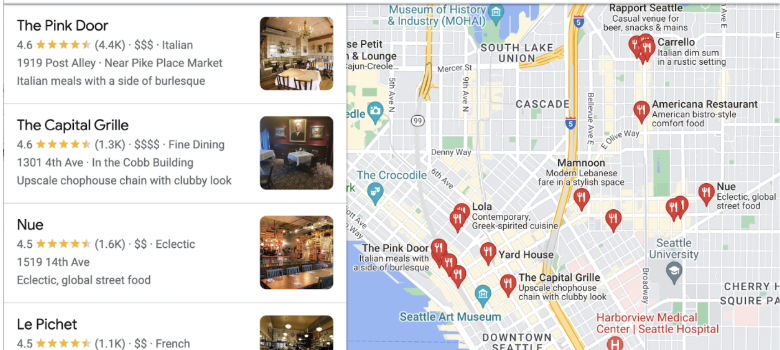 Mapa do Local Pack do Google Maps